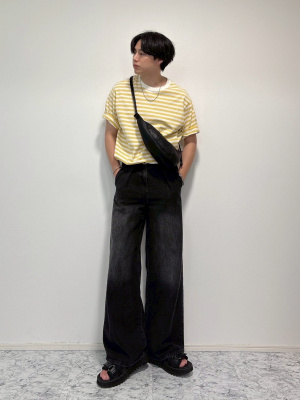 ユニクロ公式 | オーバーサイズボーダーTシャツ（5分袖）