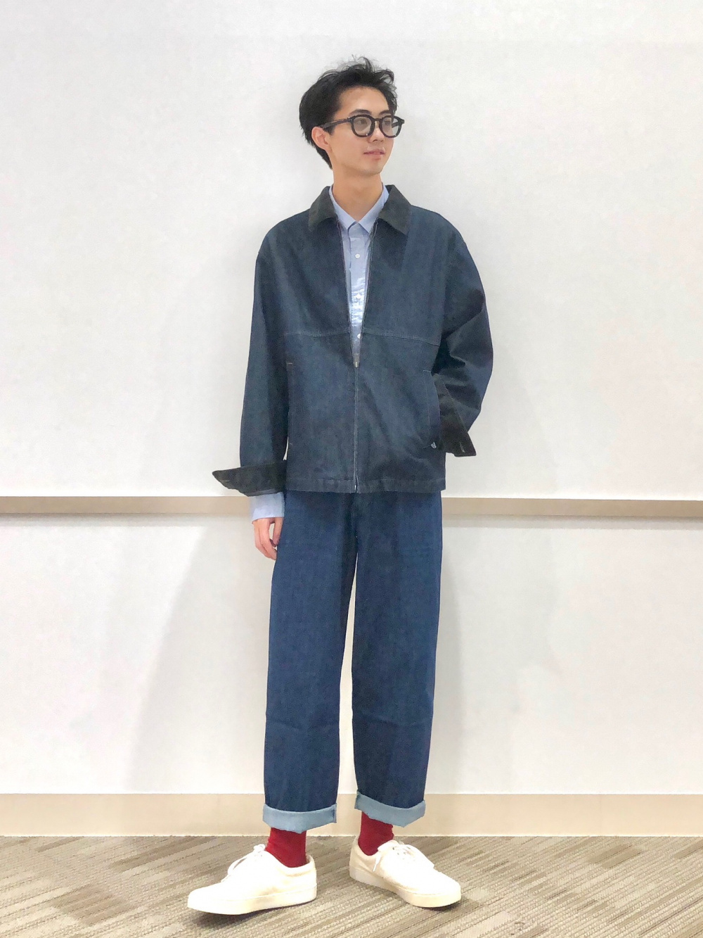 ジップアップショートブルゾン/デニム、ブロードシャツ/ヘアライン
