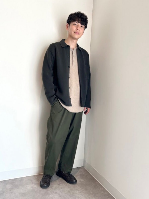 ワッフルヘンリーネックTシャツ/長袖、ミラノリブシャツカーディガンの
