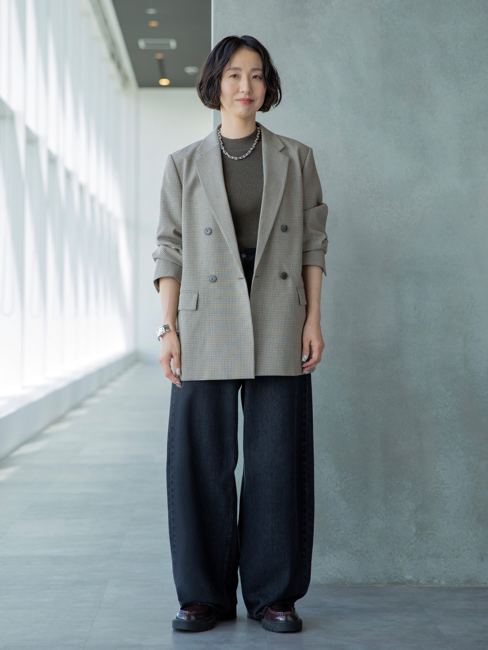 ダブルジャケット、タックワイドパンツ」の着用コーディネート