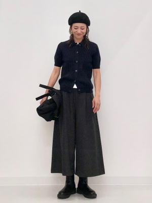 【美品】UNIQLO/キュロットパンツ/ブラック/ベルト/無地/ウエストゴム ユニクロ公式 | キュロット