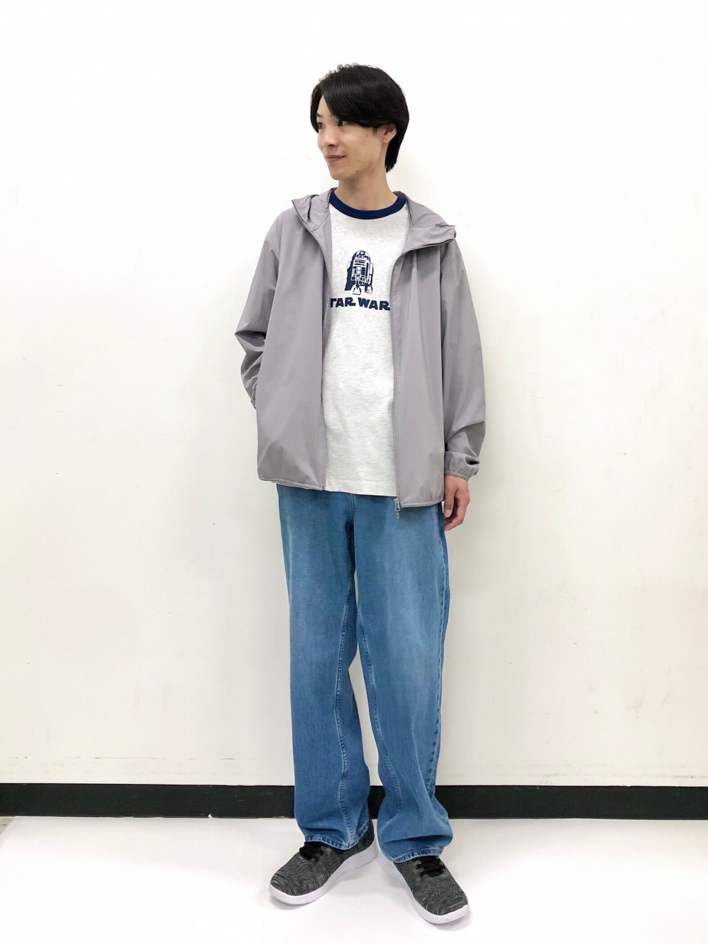 人気☆ユニクロ セットアップ　デニムジャケット　ワイドストレートジーンズ デニムジャケット、ワイドストレートジーンズ」の着用