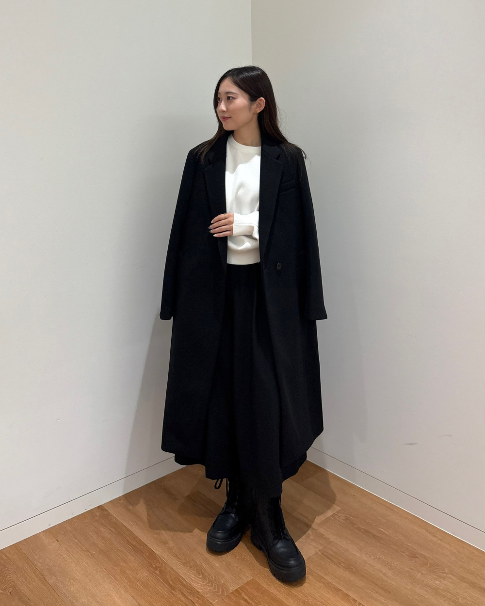 美品　ユニクロ＋J  ロングコート　黒 ユニクロ公式 | カシミヤブレンドラップロングコート