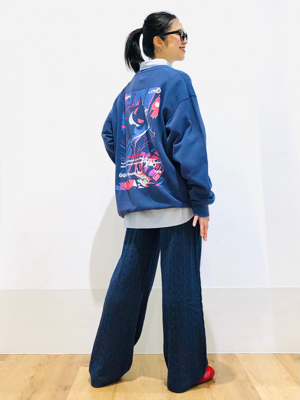 ウォッシャブルニットケーブルパンツ、ポケモン スウェットシャツ」の