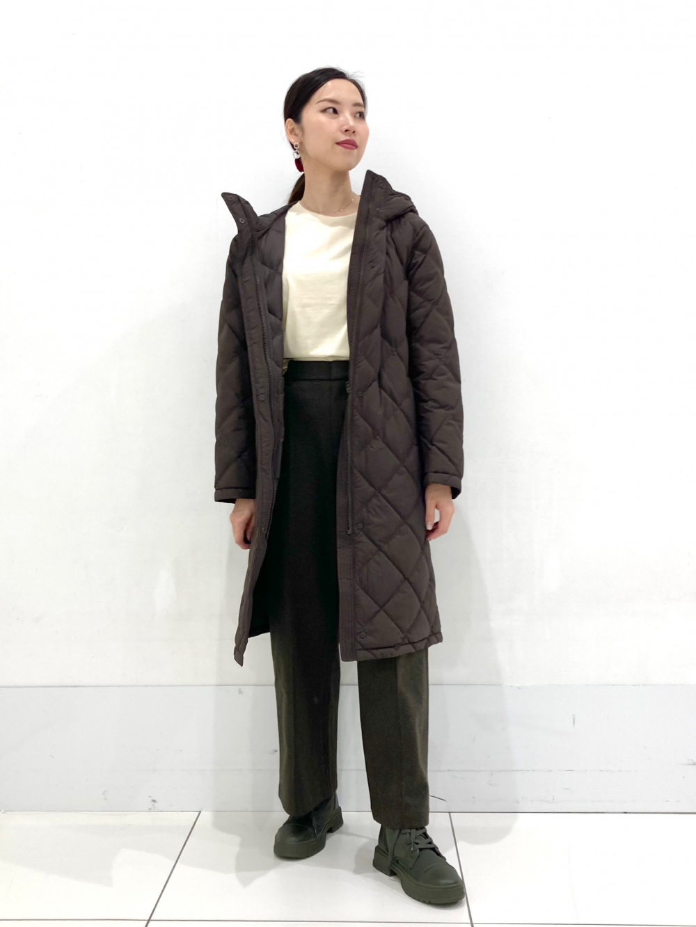 パフテックロングコートリラックスフィット、ソフトコットンラウンド