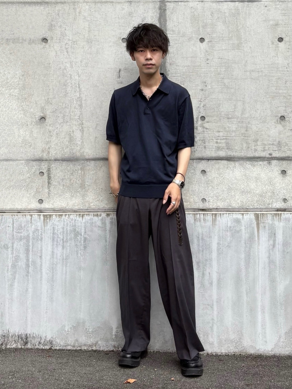 コットンリネンシャツ、感動ワイドパンツのコーディネート・着用