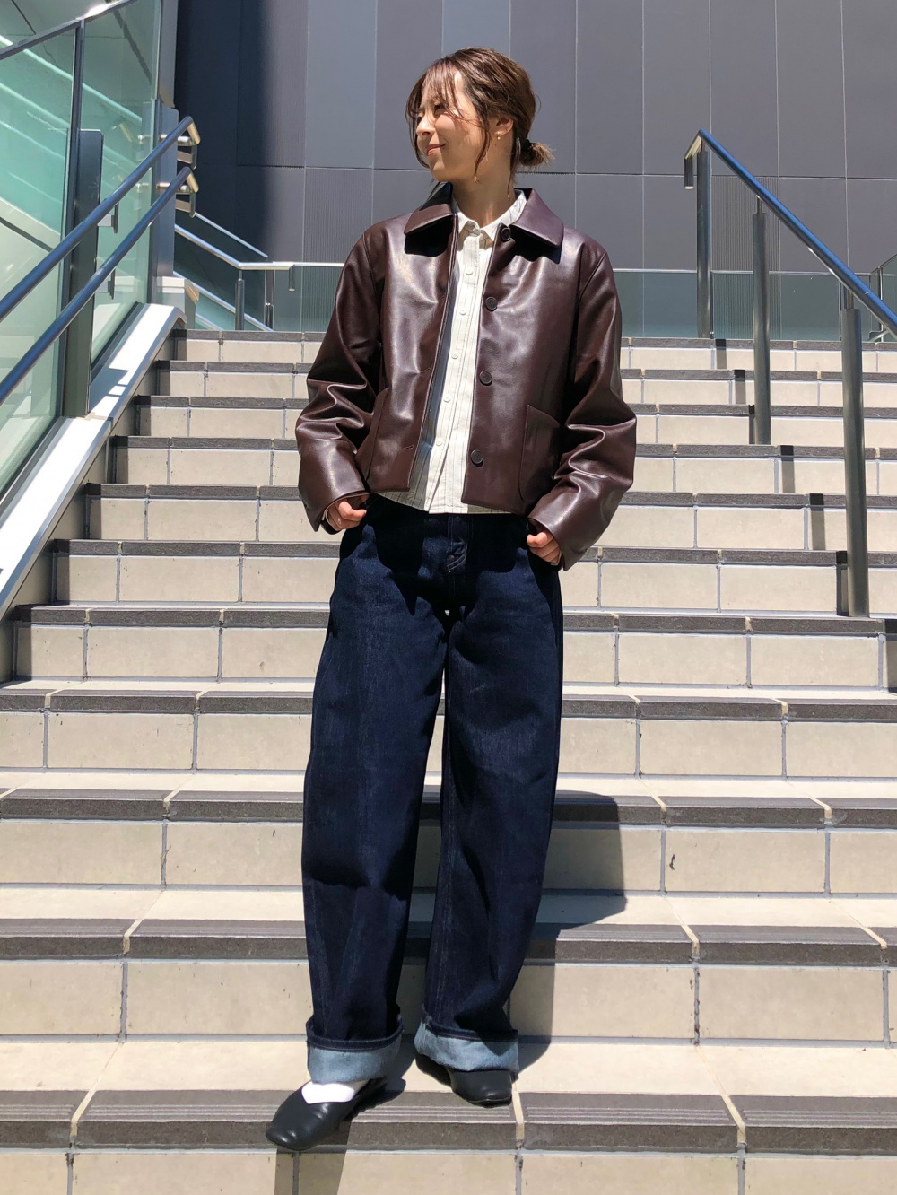 UNIQLO コーティングショートジャケット(ブラウン) コーティングショートジャケット」の着用コーディネート| ユニクロ公式