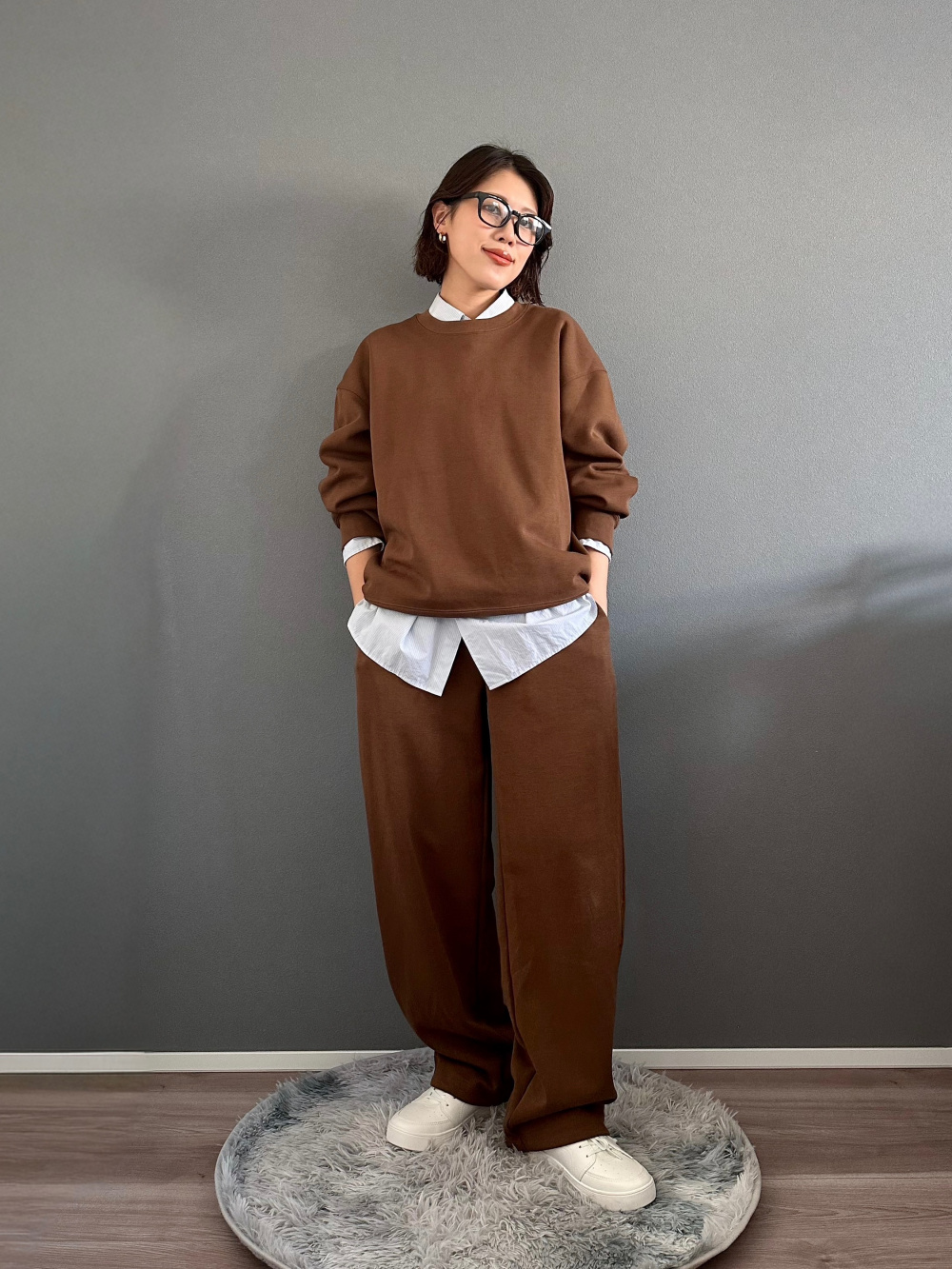 UNIQLO:C ツイードテーラードジャケット　S 新品タグ付き　ブラウン スウェットワイドパンツ/丈長め、ツイードテーラードジャケット」の