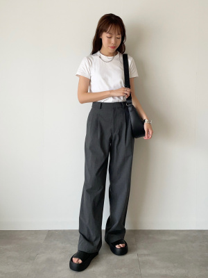 ユニクロ　タックワイドパンツ　丈長め ユニクロのタックワイドパンツ】新色ネイビーが素敵！「丈長め