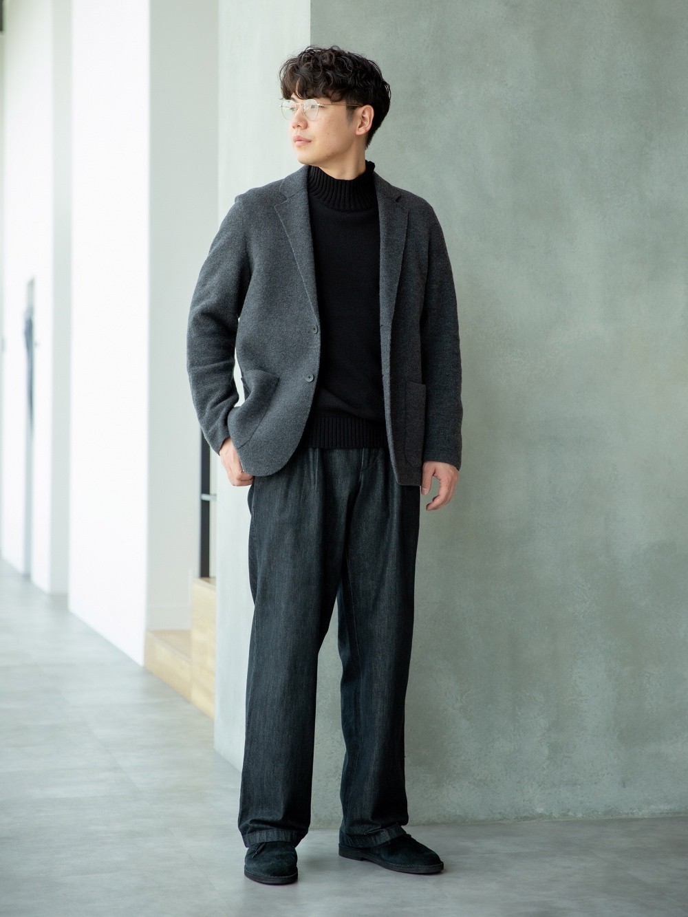 ユニクロC　クルーネックフルジップカーディガン　Mサイズ　グレー　UNIQLOC Mサイズ クルーネックフルジップカーディガン ユニクロC グレー