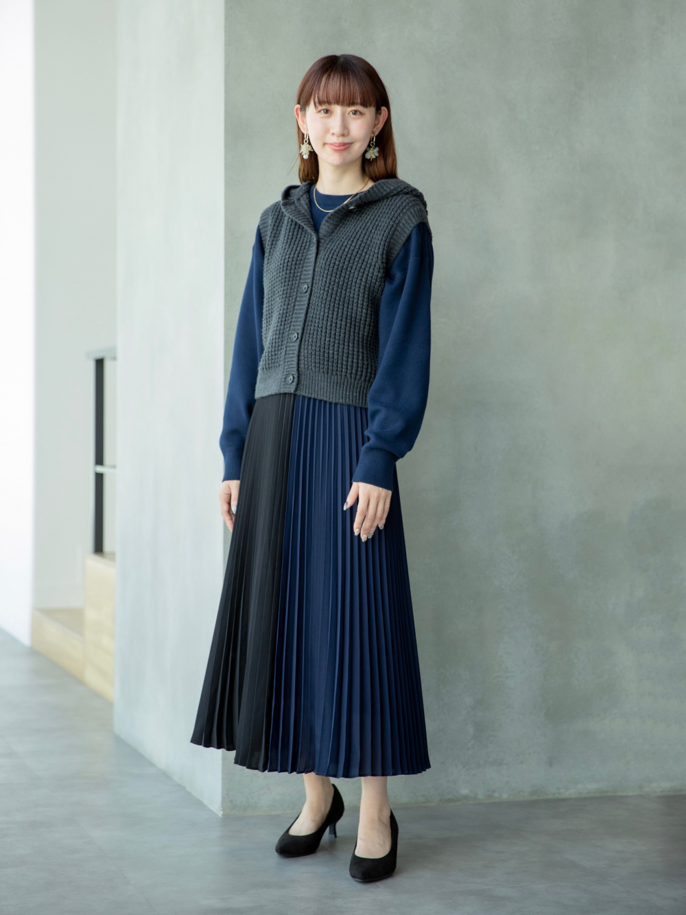 ワッフルニットフーデッドベスト」の着用コーディネート| ユニクロ公式