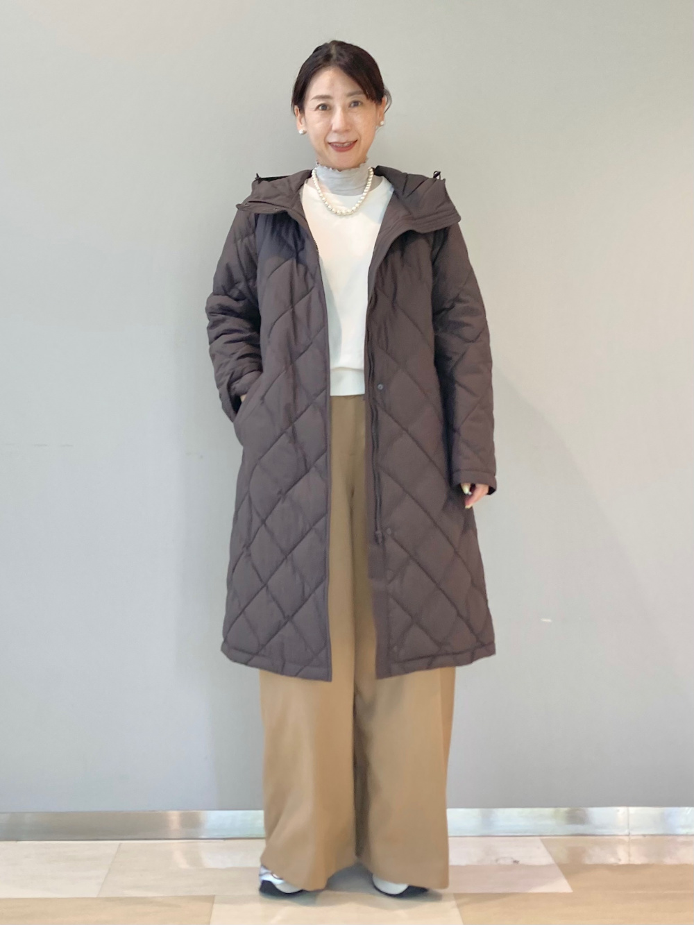 パフテックロングコートリラックスフィット、スウェットクロップド