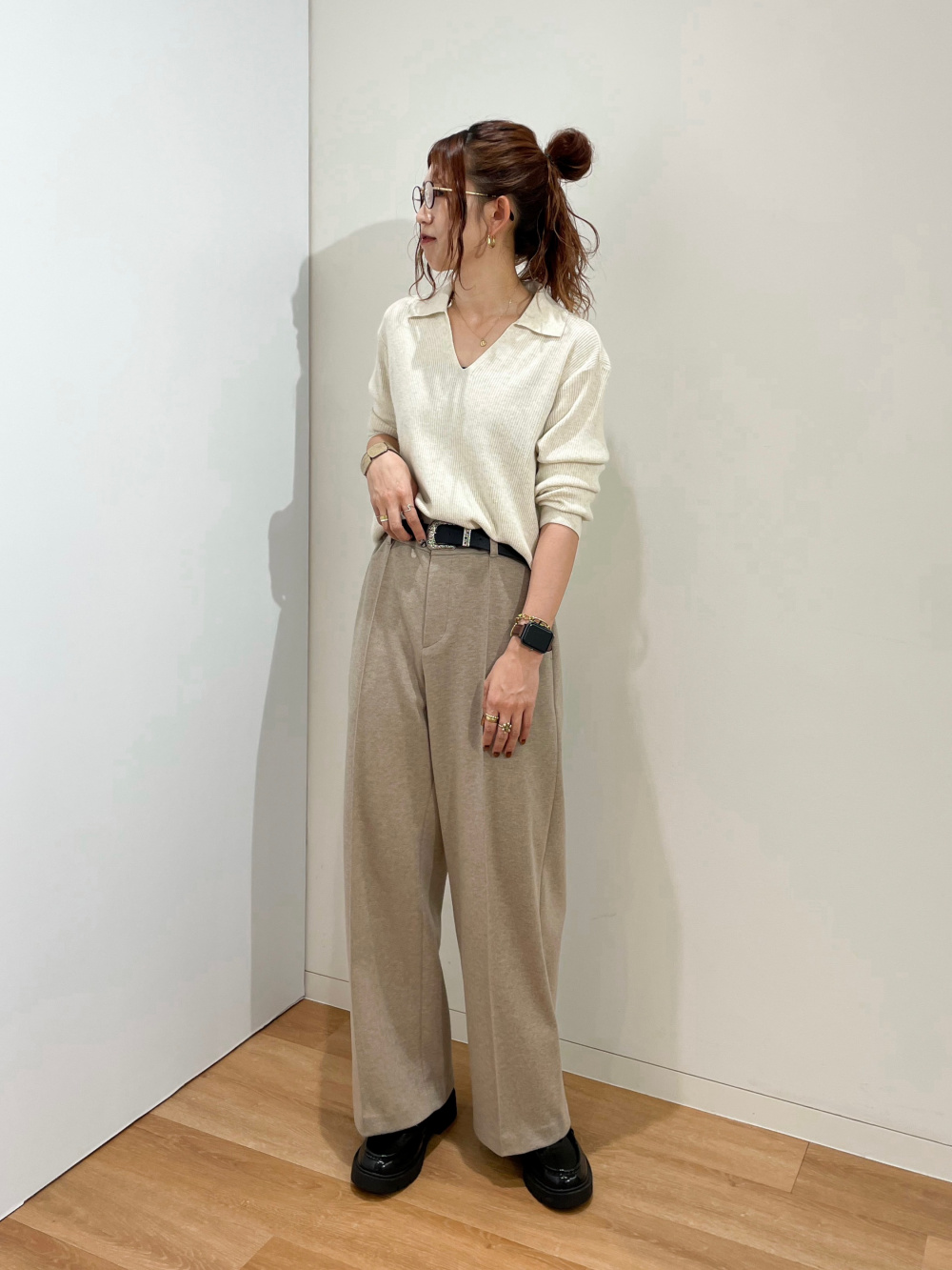 パフテックオーバーサイズコート、カシミヤクルーネックショート