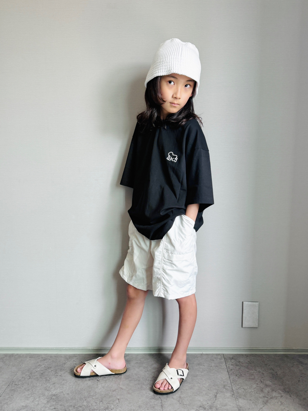 UVカットポケッタブルパーカ、ギアショートパンツ/水陸両用」の着用