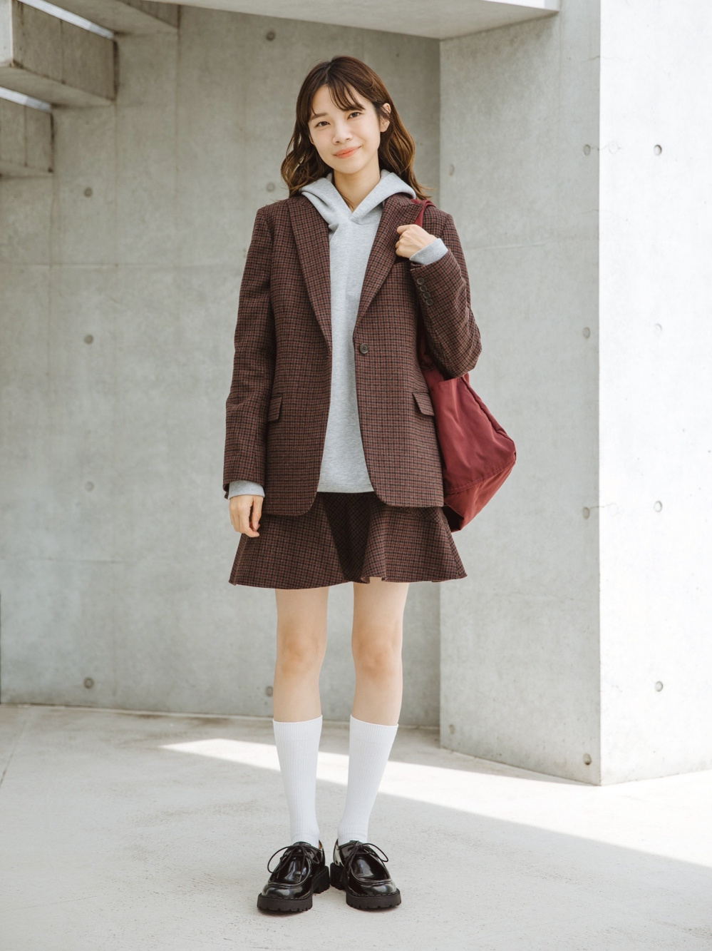 ツイードテーラードジャケット、フレアスコート」の着用コーディネート