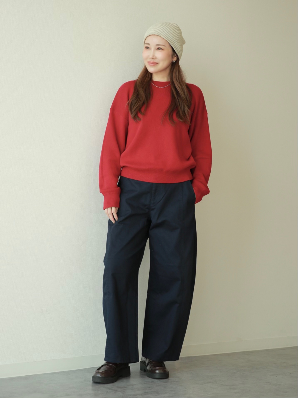 パフテックオーバーサイズコート、カシミヤクルーネックショート