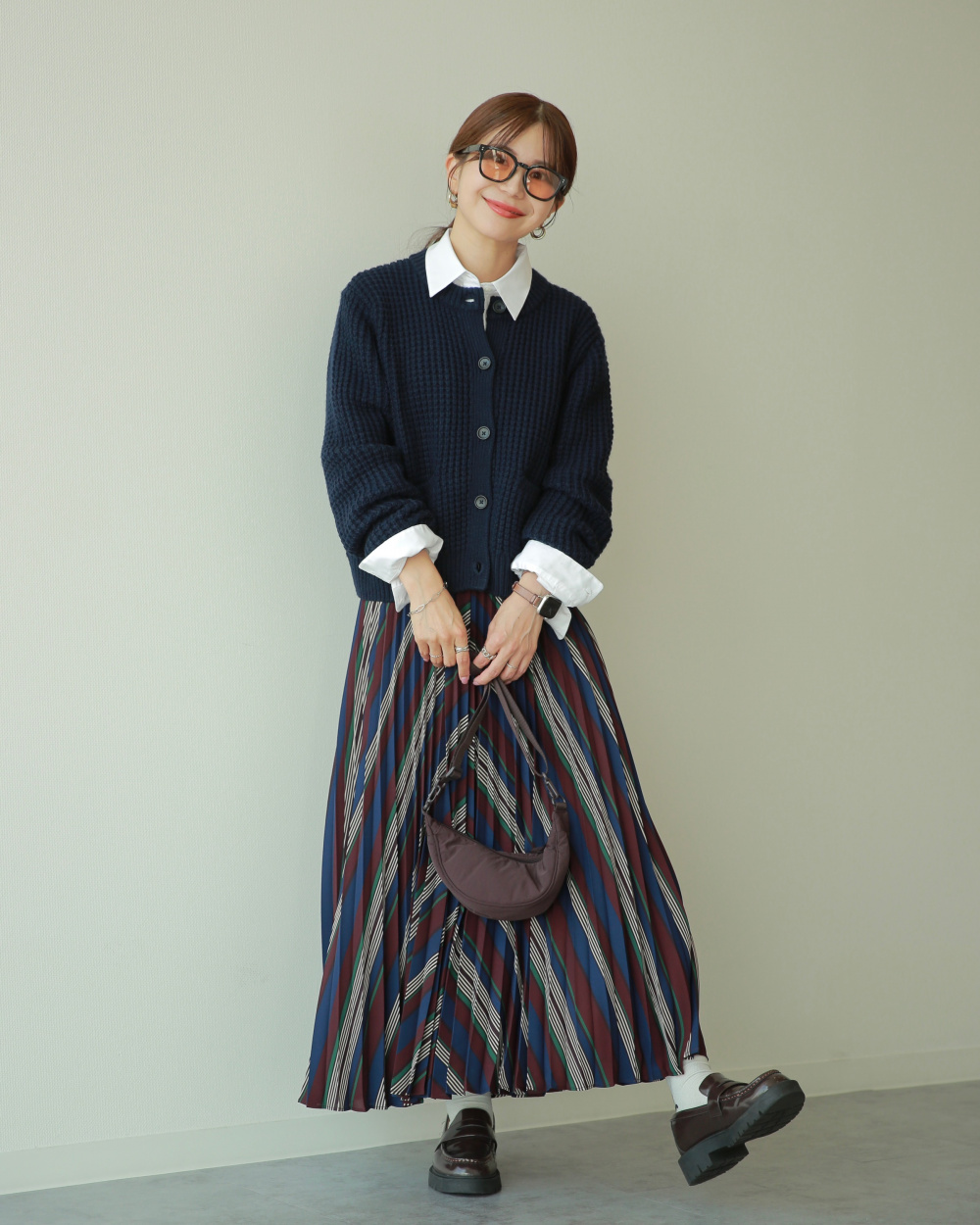 PATOU コットンワッフルニットクロップドカーディガン ネイビー