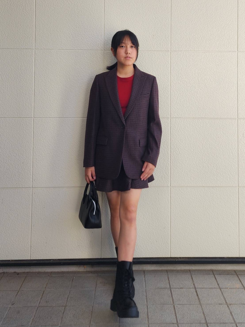 ツイードテーラードジャケット、フレアスコート」の着用コーディネート