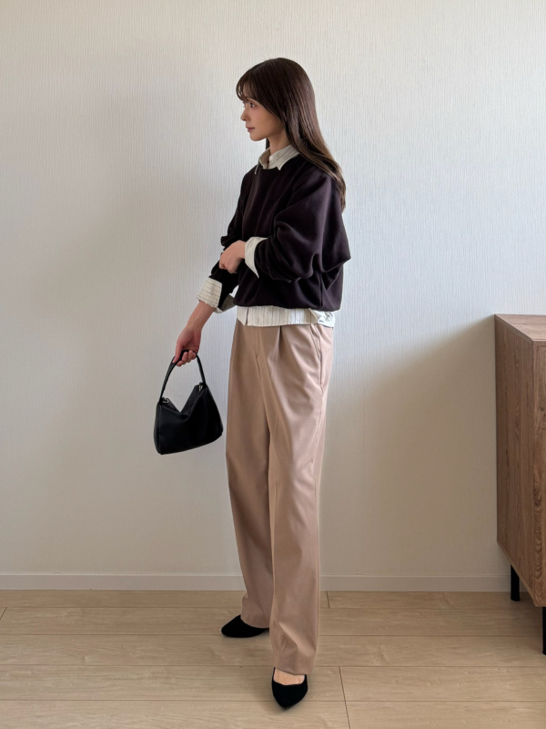 ソフトタッチタートルネックTシャツ、ウールチェックロングコート