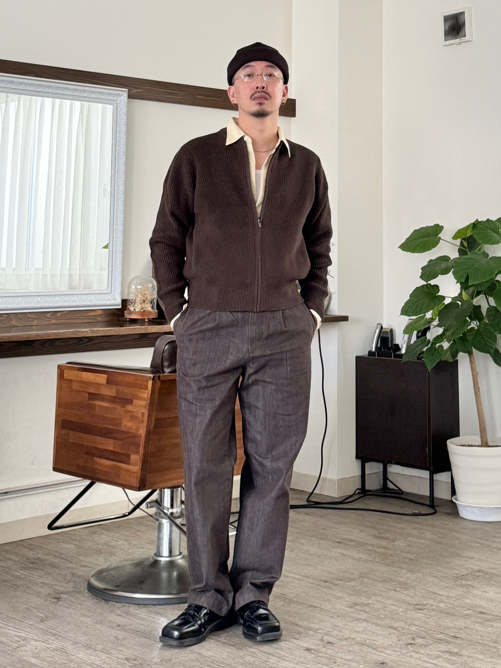 Mサイズ】UNIQLO クルーネックフルジップカーディガン M クルーネック