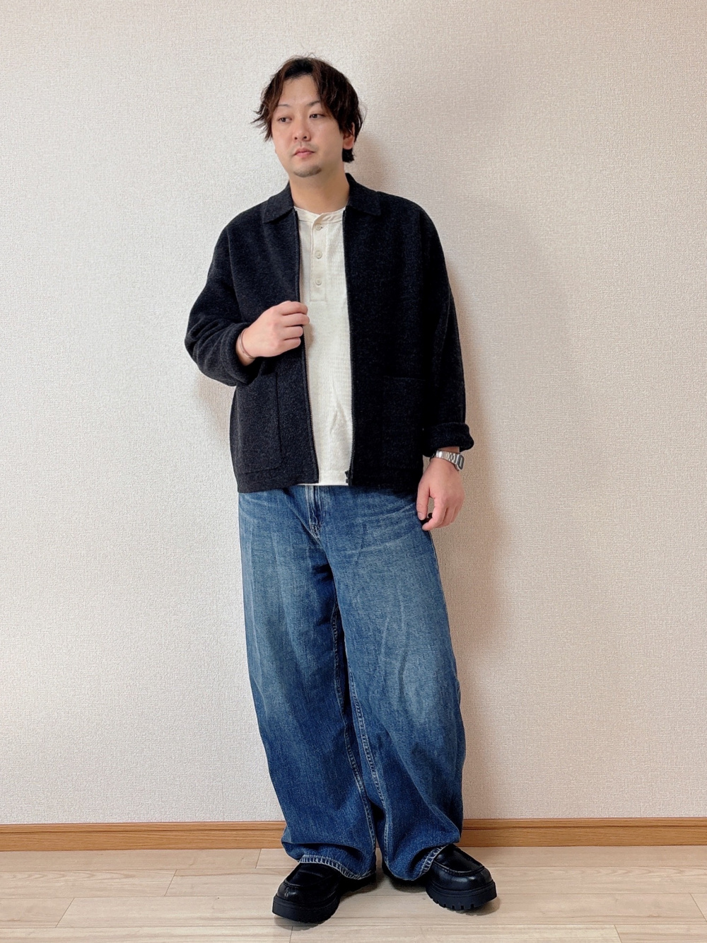 ニットフルジップジャケット、ブロードオーバーサイズシャツ