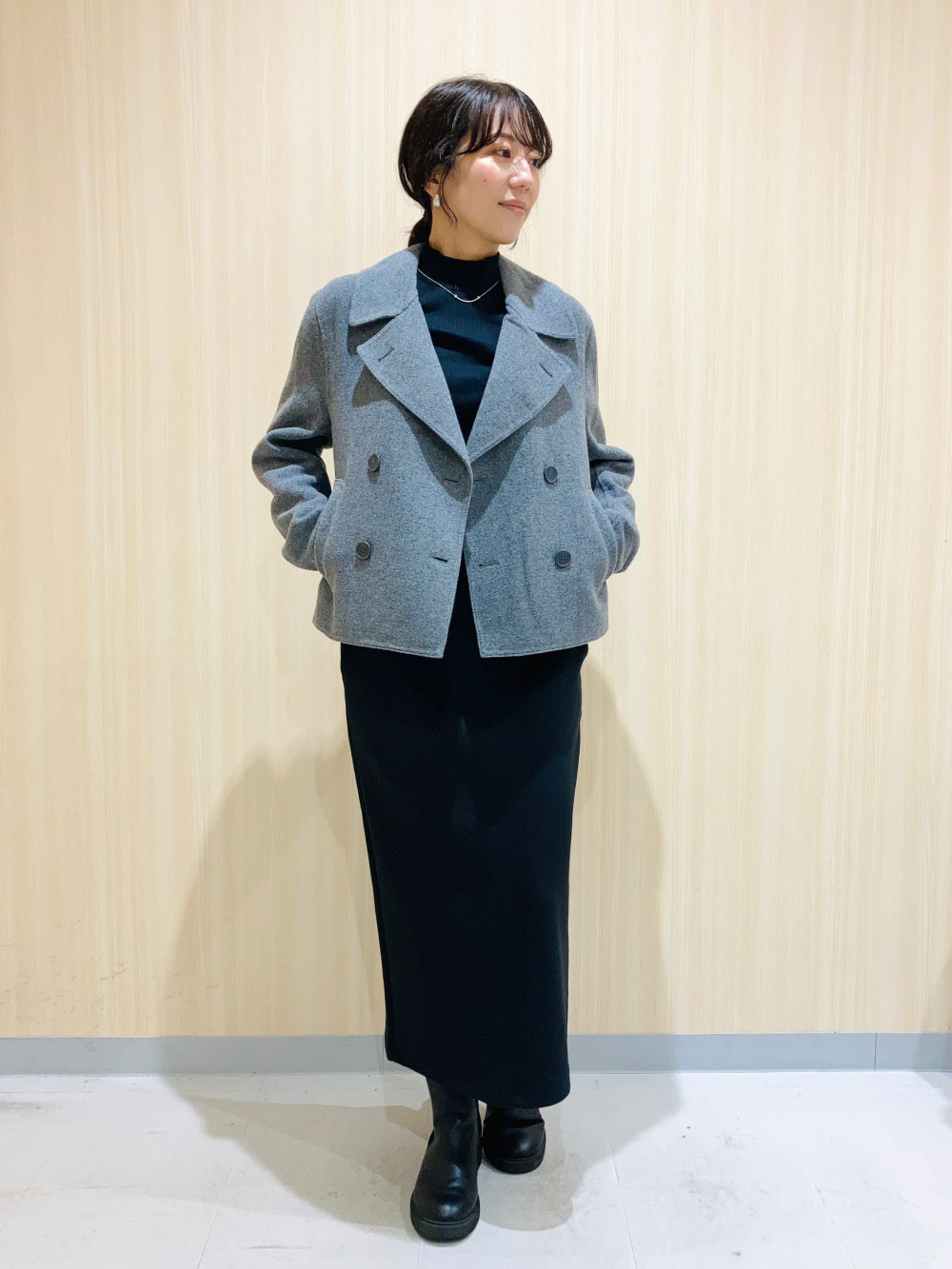 ダブルフェイスショートコートリラックスフィット、リブハイネックT