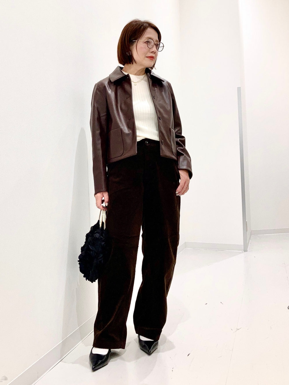 コーティングショートジャケット、3Dメリノリブクルーネックセーター/5