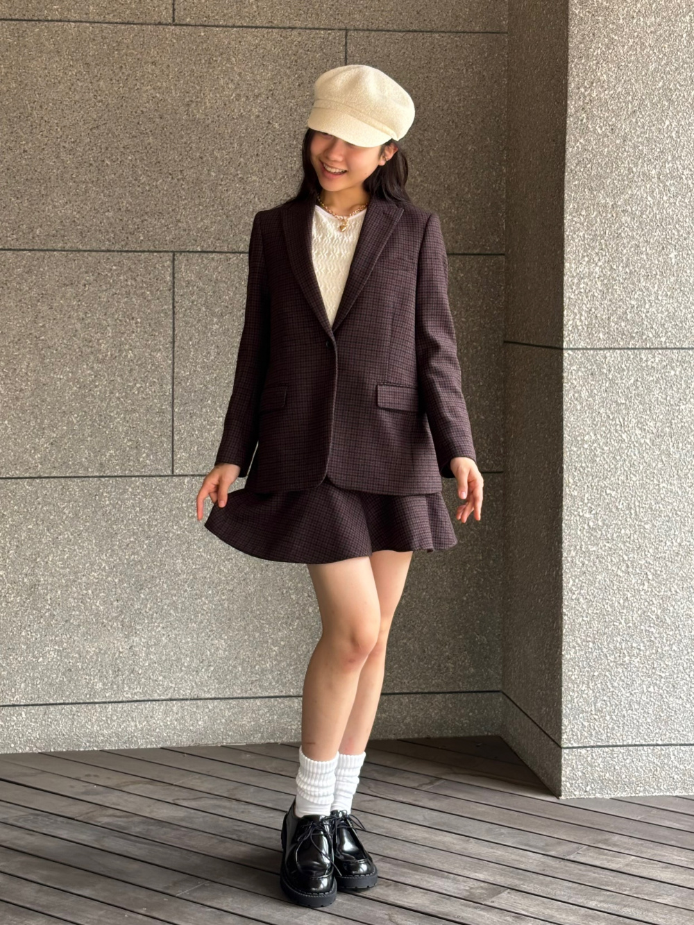 ツイードテーラードジャケット、フレアスコート」の着用コーディネート