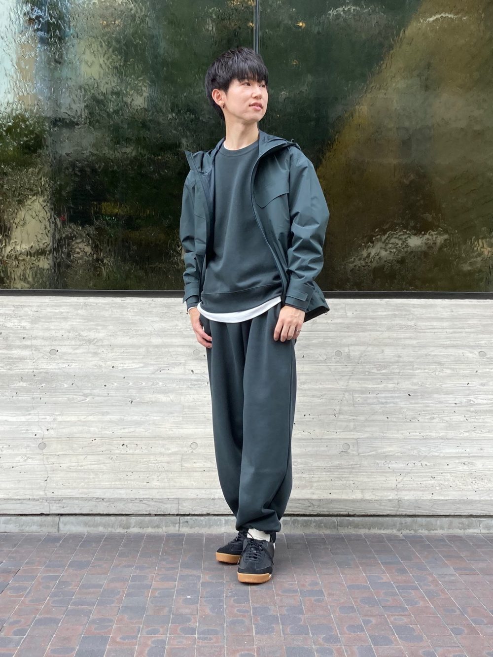 コーデュロイカーブパンツ/丈長め、スウェードコンビネーション