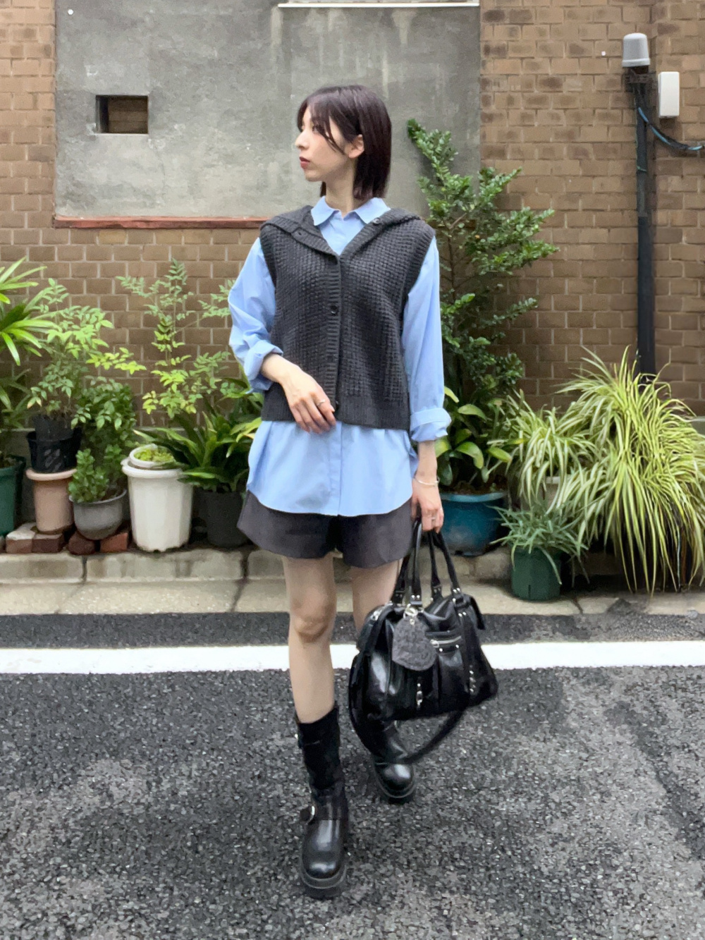 25AW 新品 ユニクロC ワッフルニットフーデッドベスト ネイビー XL