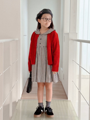 【美品】UNIQLO(ユニクロ)イエローチェック柄ミニワンピース 美品】UNIQLO(ユニクロ)イエローチェック柄ミニワンピース