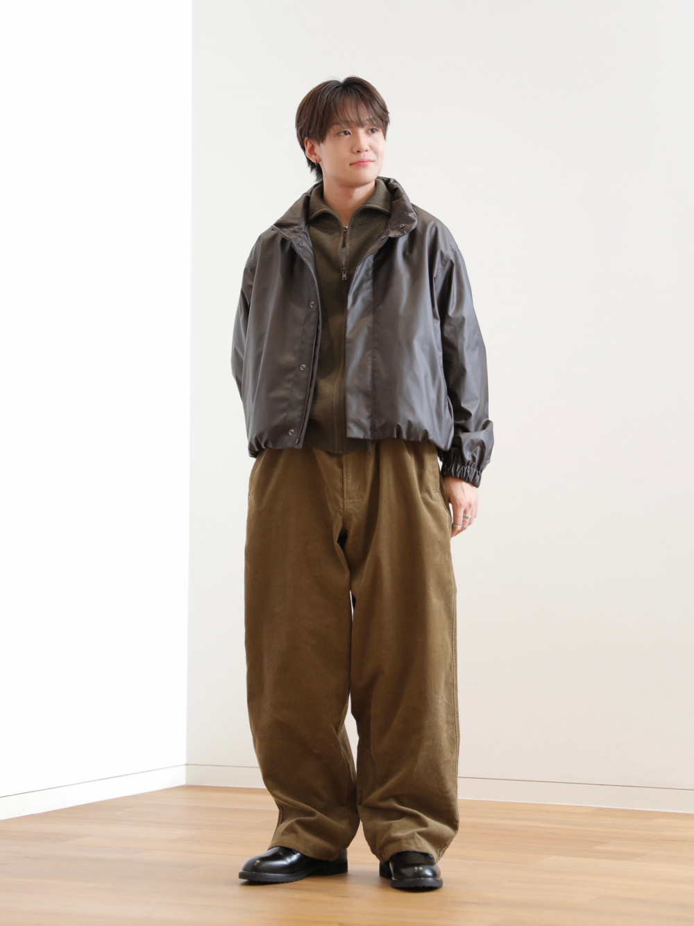 コーティングショートブルゾン、ダブルフェイスフルジップ