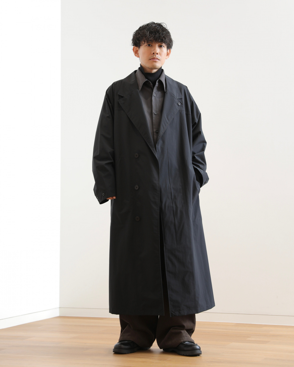 ブラッシュドスウェットワイドパンツ、オーバーサイズステンカラー