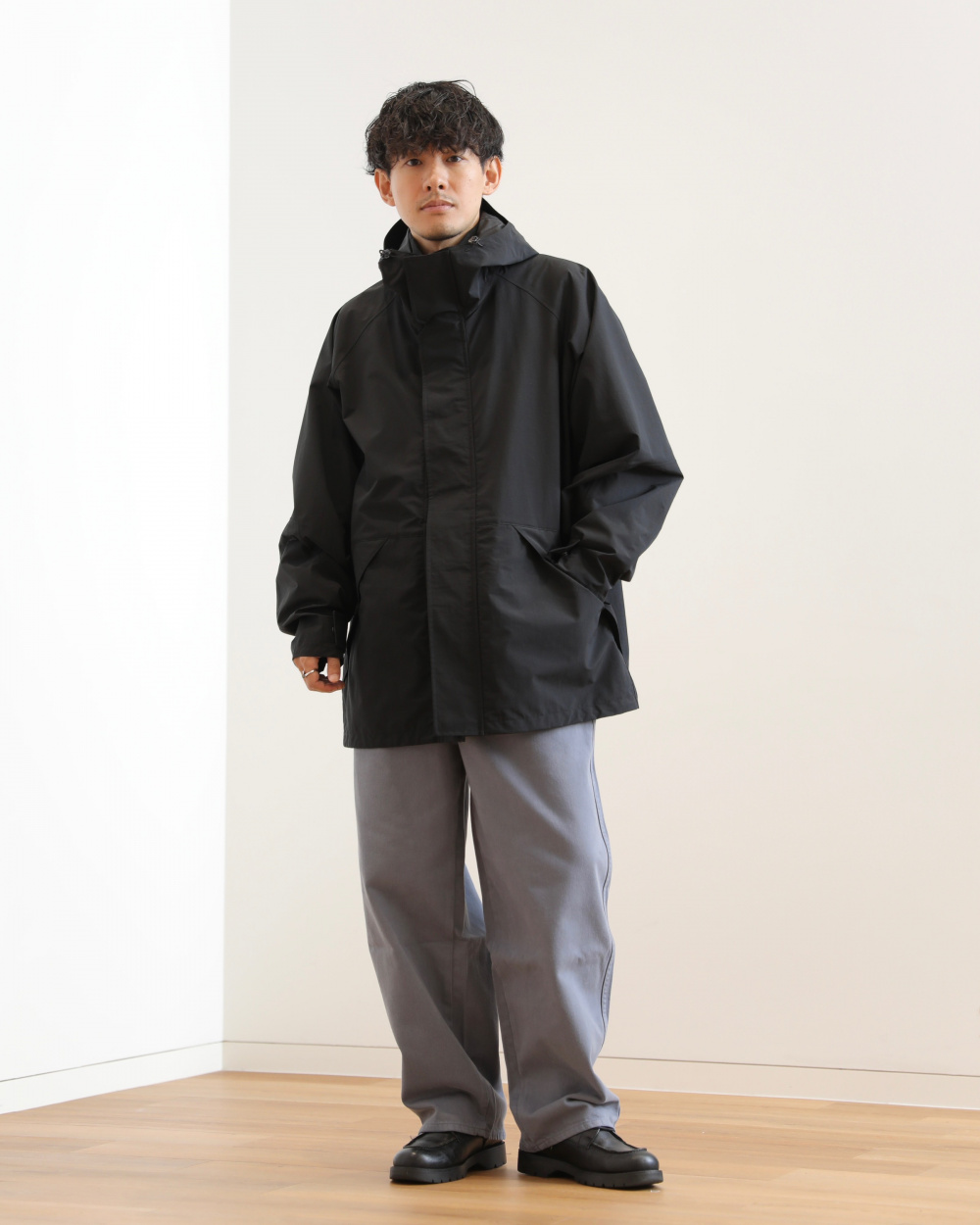 オーバーサイズステンカラーコート、ダブルフェイスフルジップ