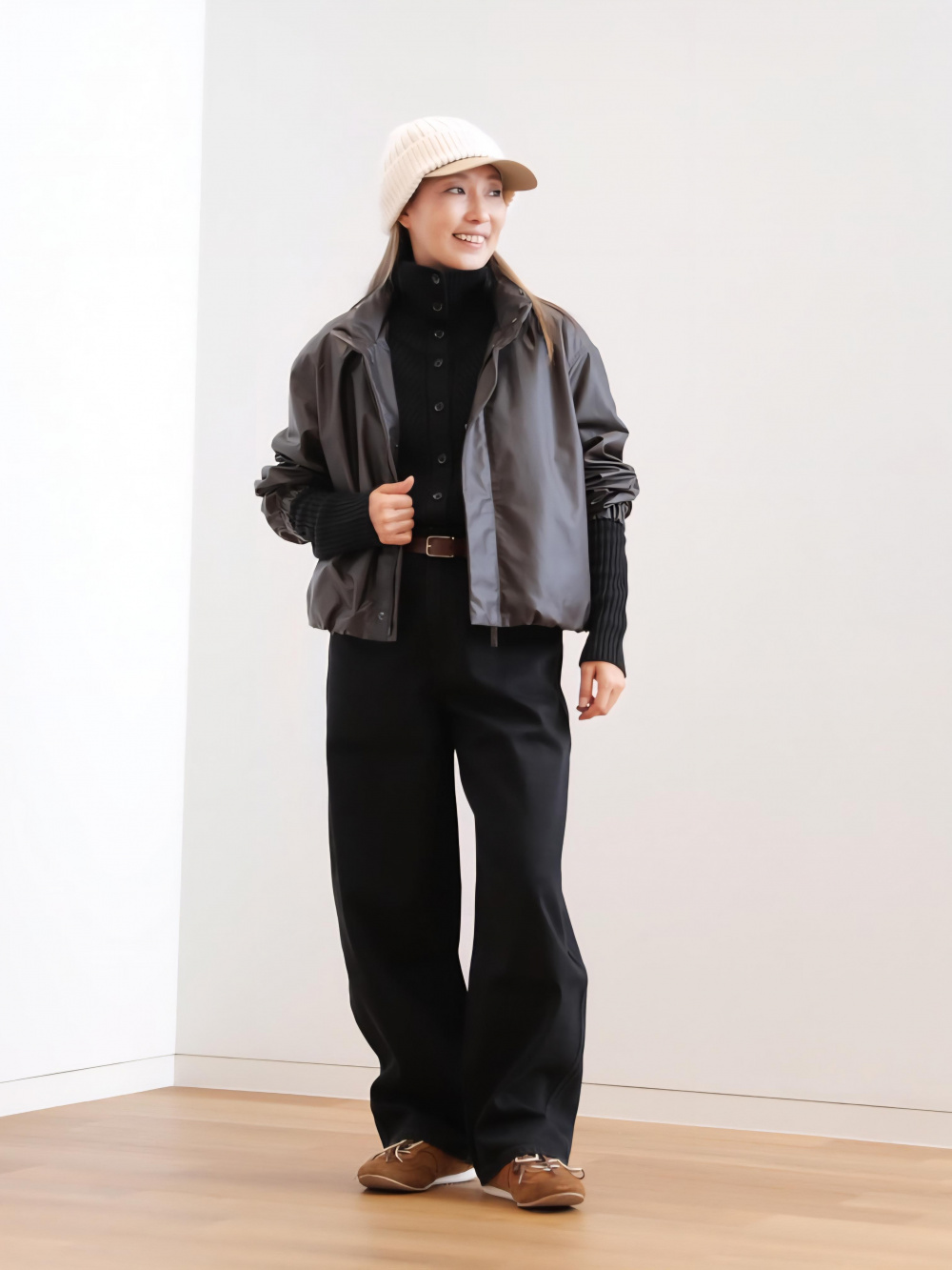 コーティングショートブルゾン」の着用コーディネート| ユニクロ公式