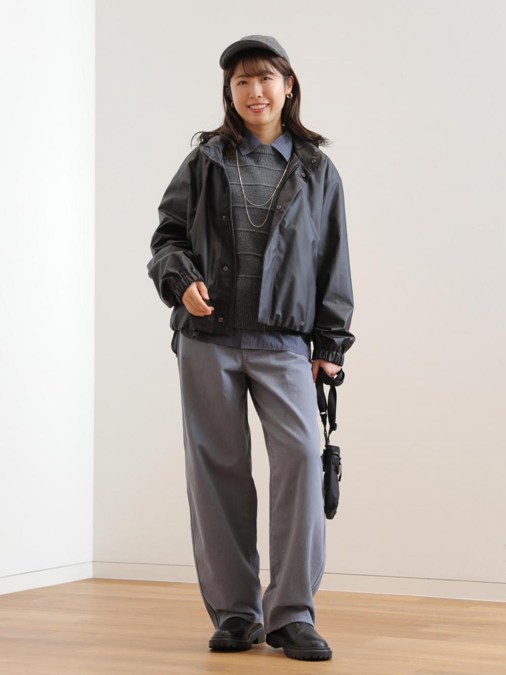 ブラッシュドスウェットワイドパンツ、ダブルフェイスフルジップ