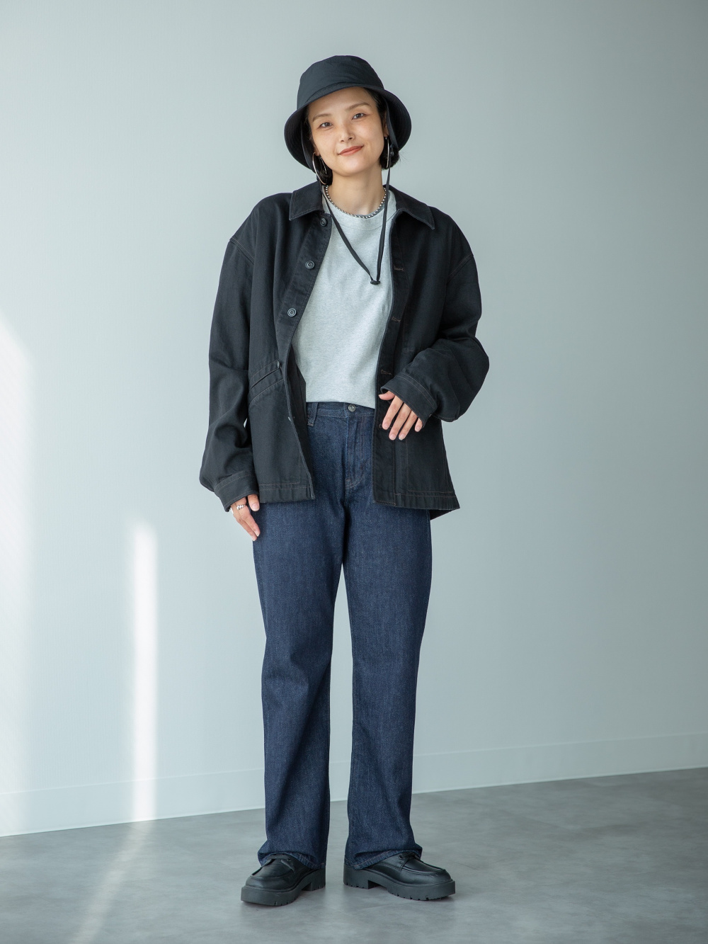 オーバーサイズカラーデニムジャケット、ツイルワークオーバー