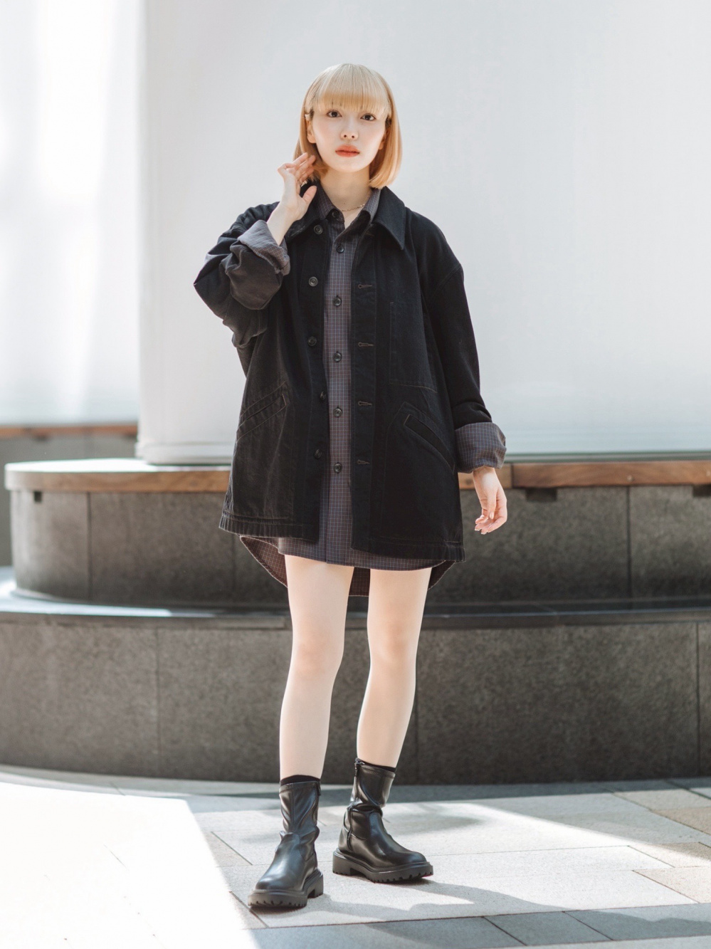 オーバーサイズカラーデニムジャケット、ツイルワークオーバー