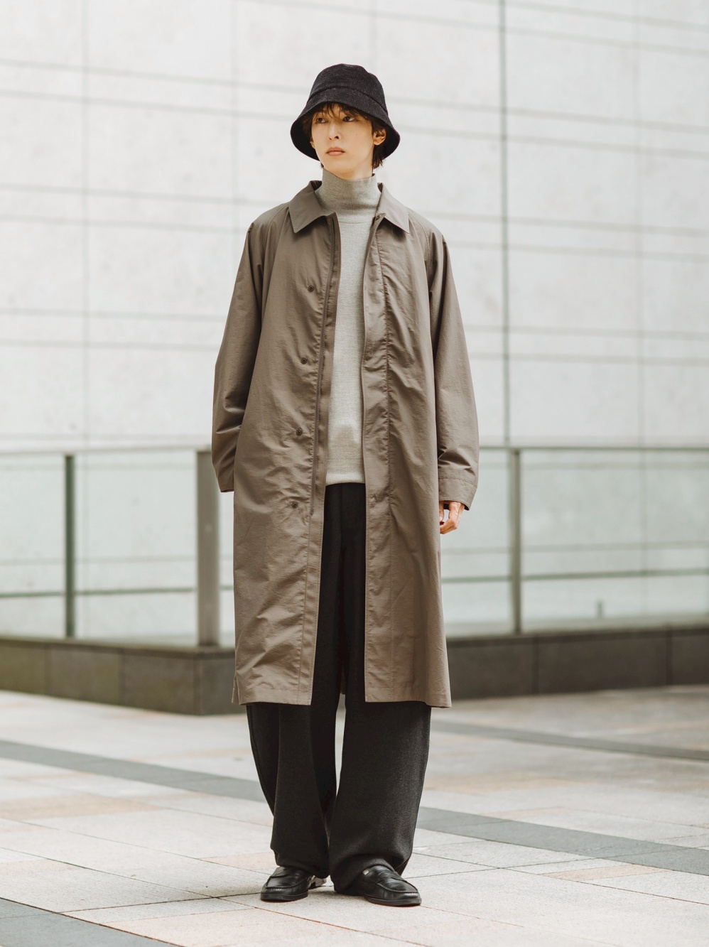 ブラッシュドスウェットワイドパンツ、オーバーサイズステンカラー