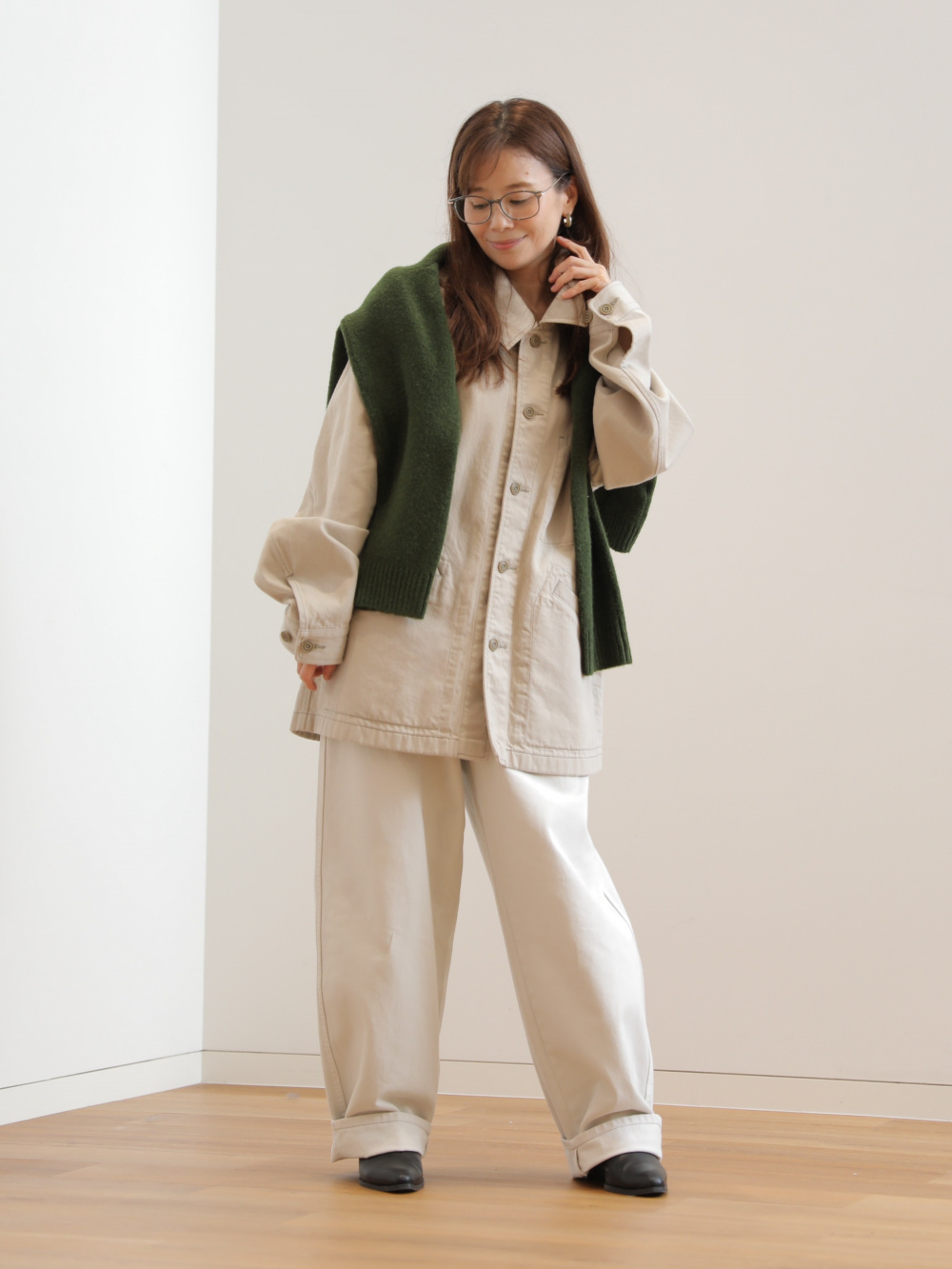 スフレヤーンショートカーディガン、オーバーサイズカラーデニム