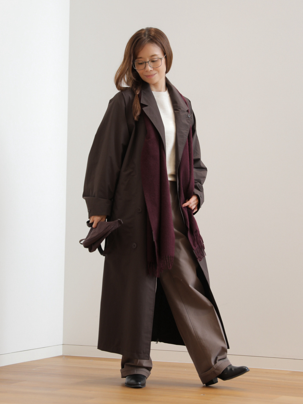 ダブルフェイスクルーネックセーター」の着用コーディネート