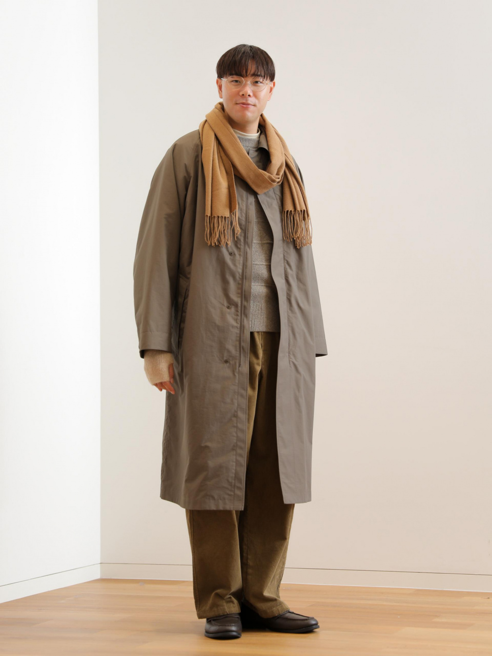 ブラッシュドスウェットワイドパンツ、オーバーサイズステンカラー