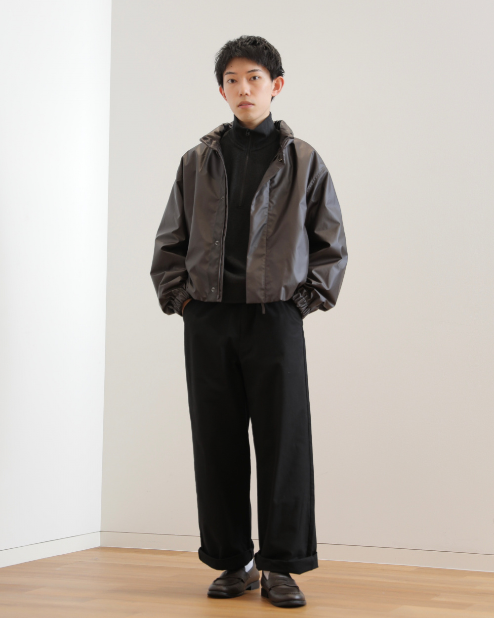 オーバーサイズステンカラーコート、ダブルフェイスフルジップ