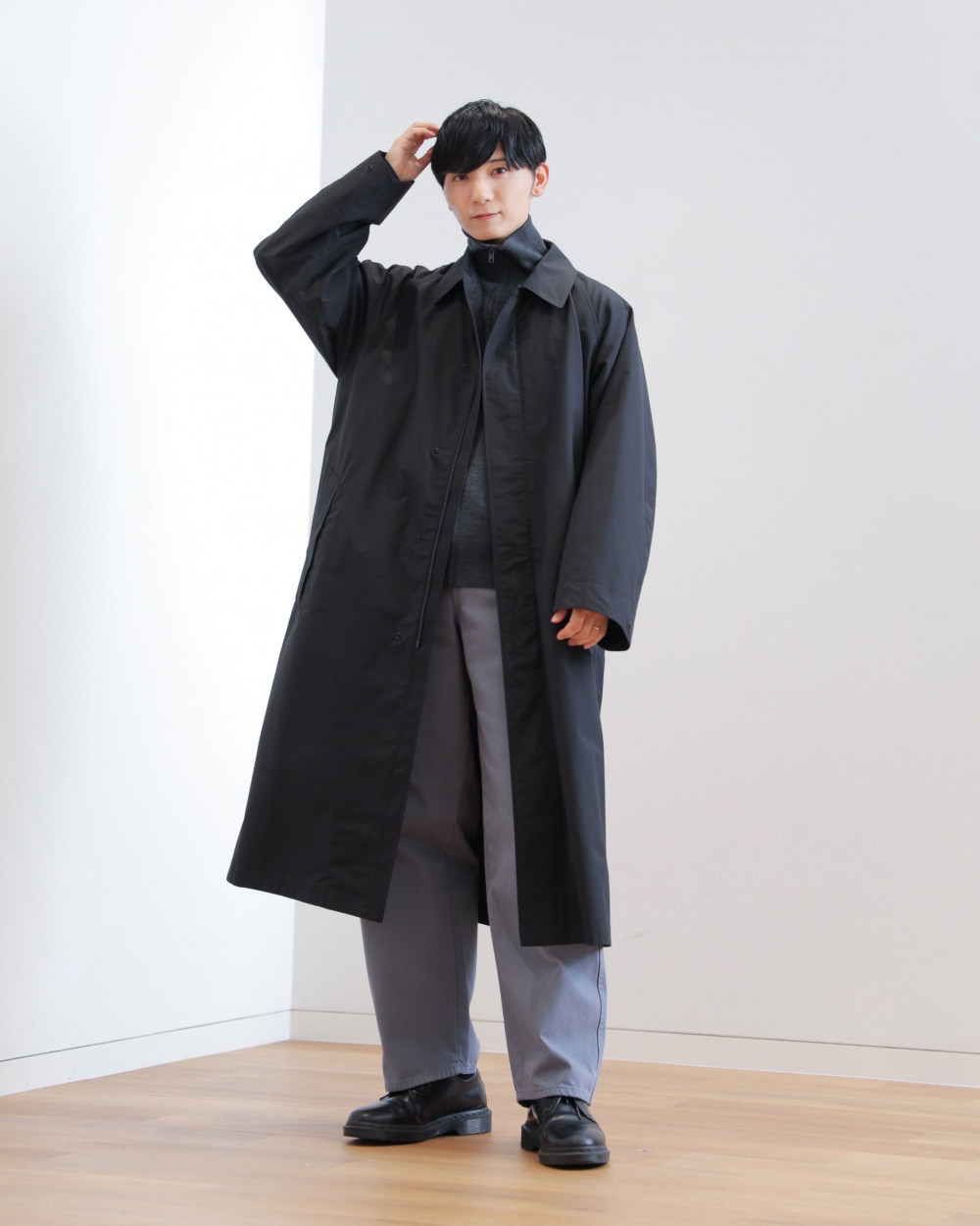オーバーサイズステンカラーコート、ダブルフェイスフルジップ