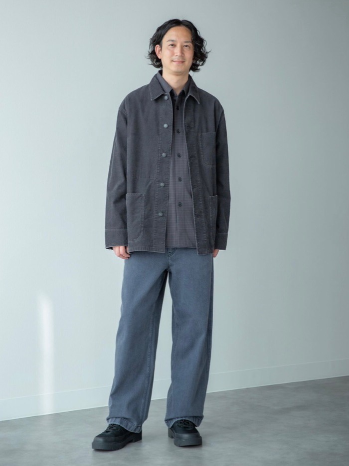 オーバーサイズカラーデニムジャケット、ワイドフィットカラージーンズ