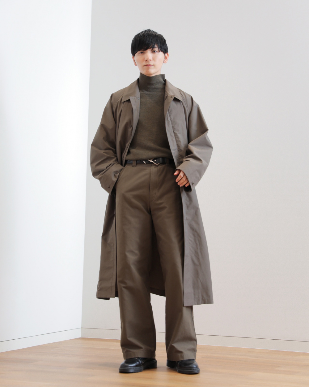 ブラッシュドスウェットワイドパンツ、オーバーサイズステンカラー