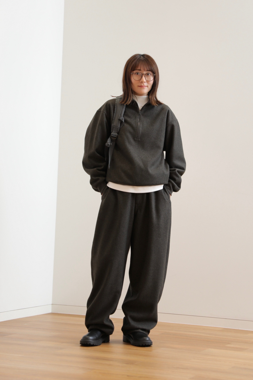 ブラッシュドスウェットワイドパンツ、ダブルフェイスフルジップ