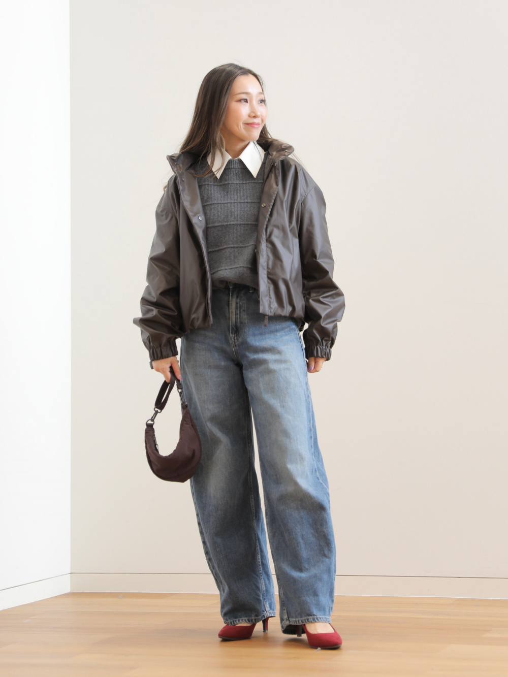 【UNIQLO】コーティングショートブルゾン　XXL コーティングショートブルゾン、スーピマコットンT/長袖」の着用