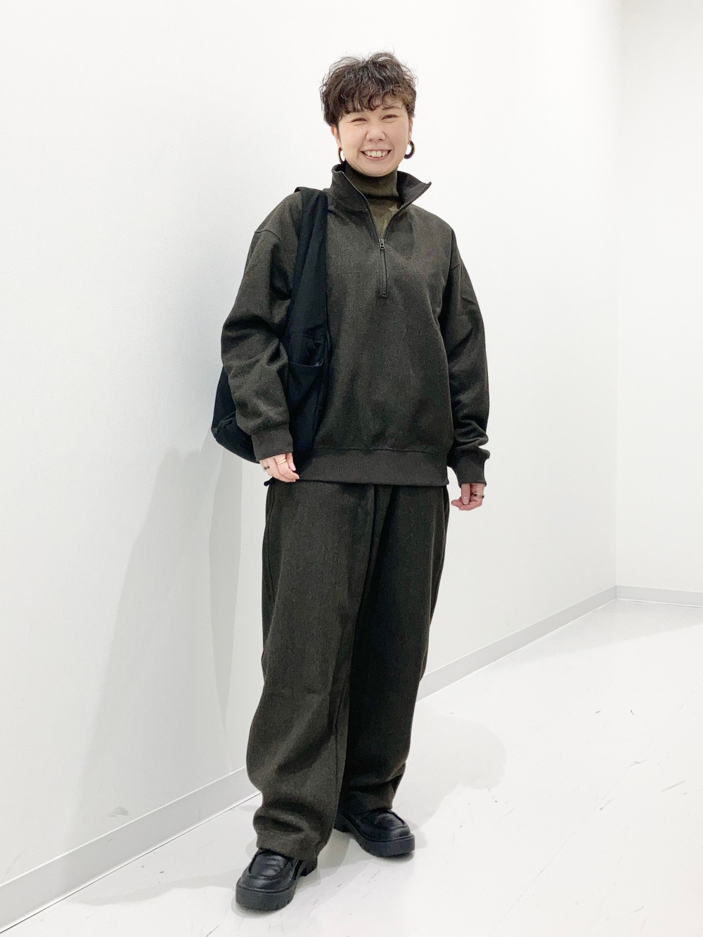 ブラッシュドスウェットワイドパンツ、ダブルフェイスフルジップ