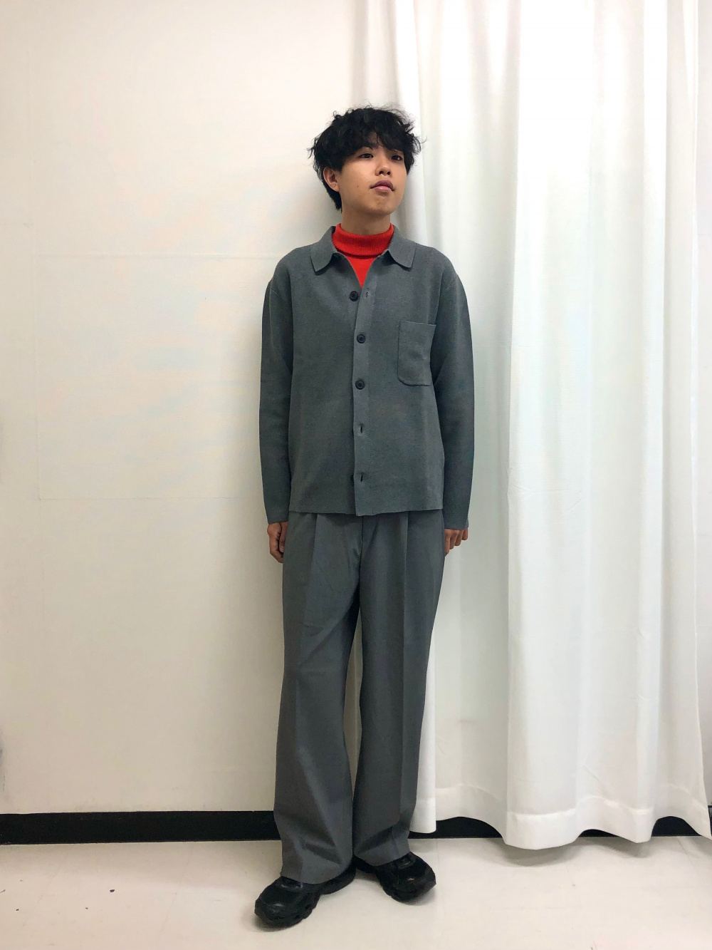 メリノリブタートルネックセーター、ローゲージモックネックセーター